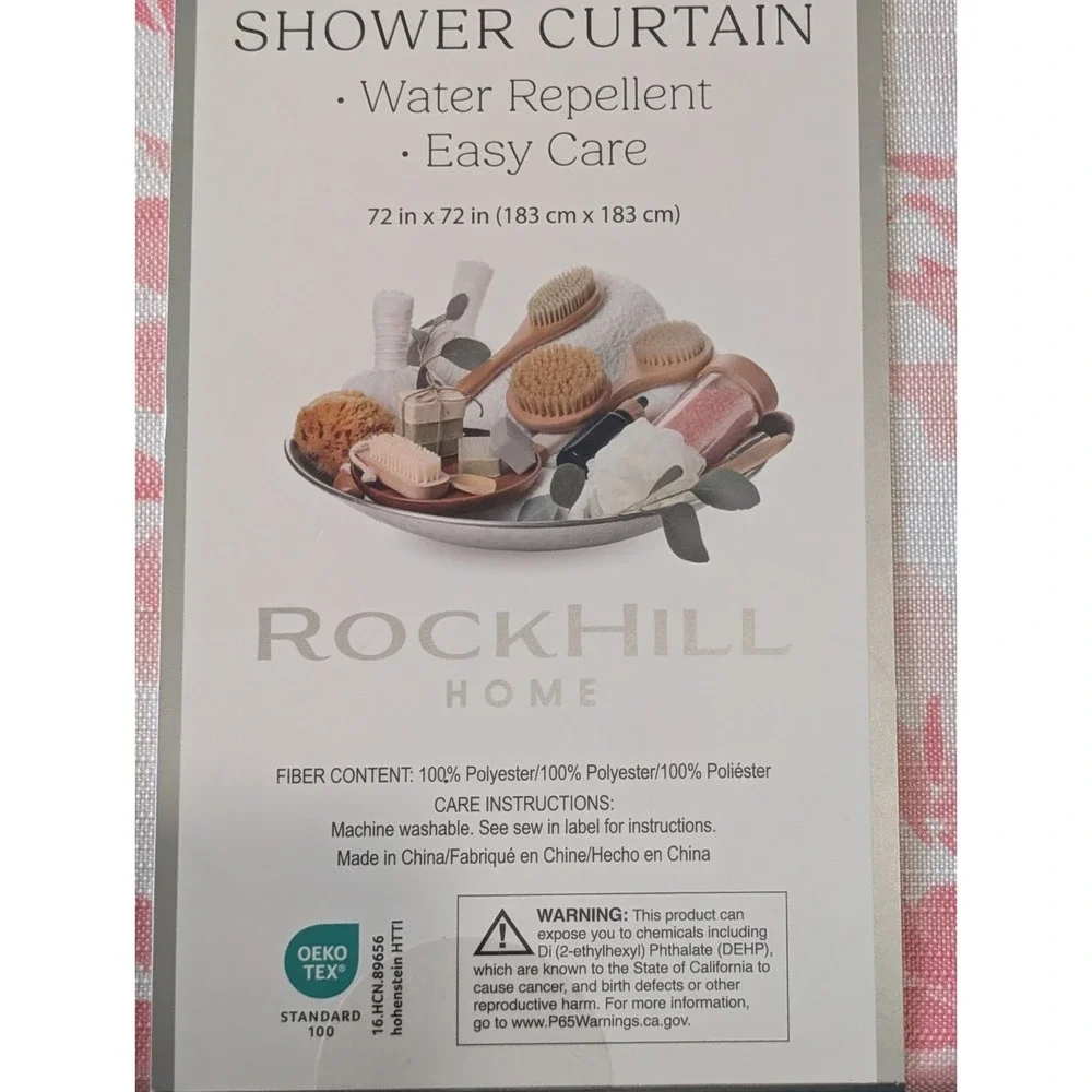 Rockhill Home Pink Rose Floral Watercolor Shower Curtain Water Repellent 72x72